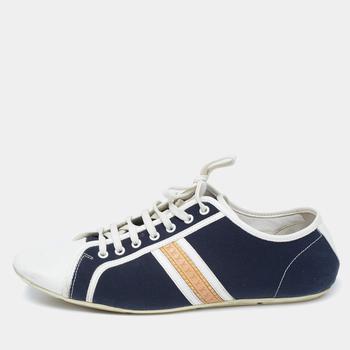 lv男鞋, [二手商品] Louis Vuitton | Louis Vuitton Navy Blue/White Canvas and Leather Low Top Sneakers Size 42.5商品图片 8.9折, 满1件减$100, 满减