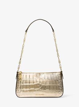 Empire Medium Metallic Crocodile Embossed Leather Chain-Link Pochette