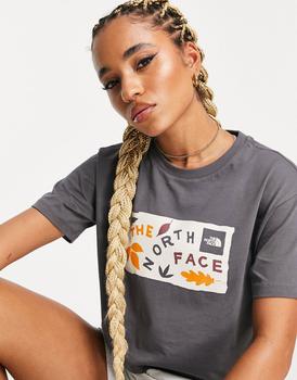 The North Face | The North Face Leaf Drawing cropped chest print t-shirt in grey Exclusive at ASOS商品图片,