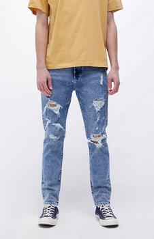 PacSun | Medium Indigo Acid Destroyed Slim Taper Jeans商品图片,4.9折