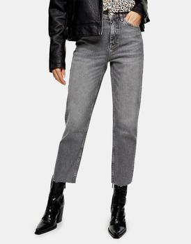推荐Topshop straight leg rip-hem jeans in grey商品