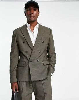 ASOS | ASOS DESIGN skinny double breasted suit jacket in khaki green texture 5折