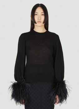 推荐Feather Cuff Crew Sweater in Black商品