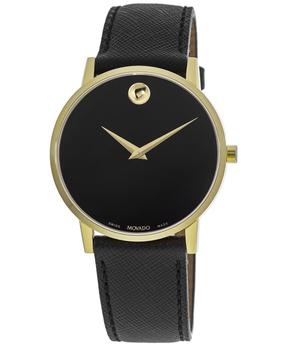 Movado | Movado Museum Yellow Gold Tone Black Dial Leather Strap Men's Watch 0607195商品图片,6折