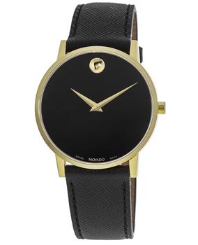加拿大watchmaxx, Movado | Movado Museum Yellow Gold Tone Black Dial Leather Strap Men's Watch 0607195商品图片 6折