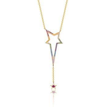商品Rachel Glauber | Sterling Silver 14K Gold Plated Multi Color Cubic Zirconia Spring Ring Star Necklace,商家Jomashop,价格¥750图片