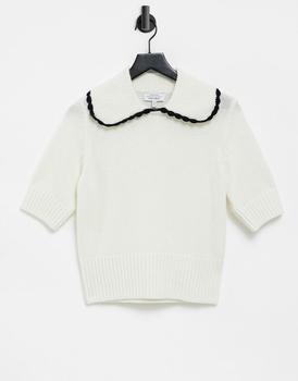 product & Other Stories oversized collar short sleeve knitted top in off white image