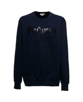 Alexander McQueen | Blue Fleece Cotton Sweatshirt With Tone-on-tone Logo Print On The Front Alexander Mcqueen Man商品图片,8.1折