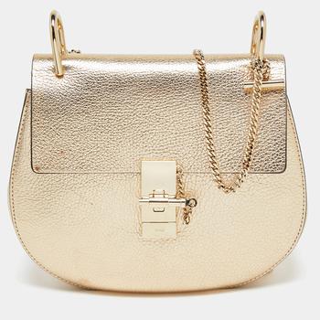 chloé包正品, Chloé | Chloe Metallic Gold Leather Medium Drew Shoulder Bag商品图片 3.6折