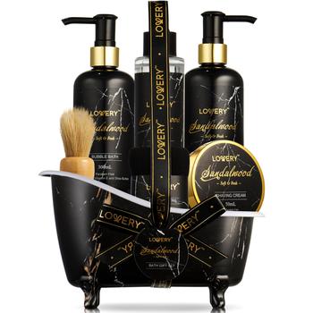 商品Lovery | Deluxe Sandalwood Spa Basket for Men, Gold Marble Selfcare Grooming Kit,商家Premium Outlets,价格¥393图片