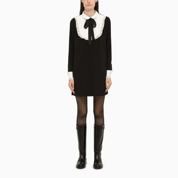 RED Valentino | Short black dress with lace dickey商品图片,