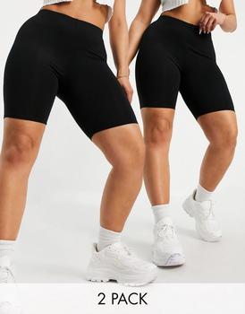推荐ASOS DESIGN Hourglass 2 pack basic legging shorts in black商品