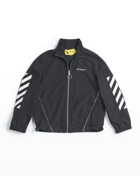 推荐Boy's Helvetica Logo Striped Track Jacket, Size 4-10商品