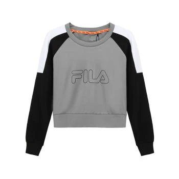 Fila | FILA 女士灰色黑白拼色聚酯纤维短款圆领长袖卫衣 683143-A771 满$1享9.6折, 包邮包税, 独家减免邮费, 满折