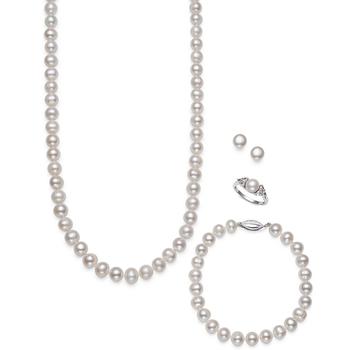 商品4-Pc. Set Cultured Freshwater Pearl (7-8mm) Necklace, Bracelet, Stud Earrings & Ring in Sterling Silver图片