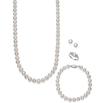 Belle de Mer | 4-Pc. Set Cultured Freshwater Pearl (7-8mm) Necklace, Bracelet, Stud Earrings & Ring in Sterling Silver 独家减免邮费