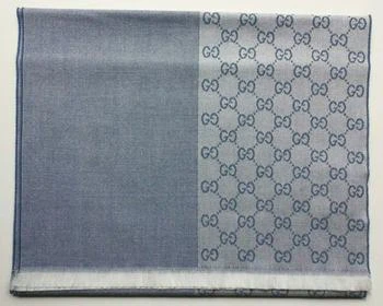 推荐Gucci 古驰GG字母半网格羊毛围巾 - 浅蓝色商品