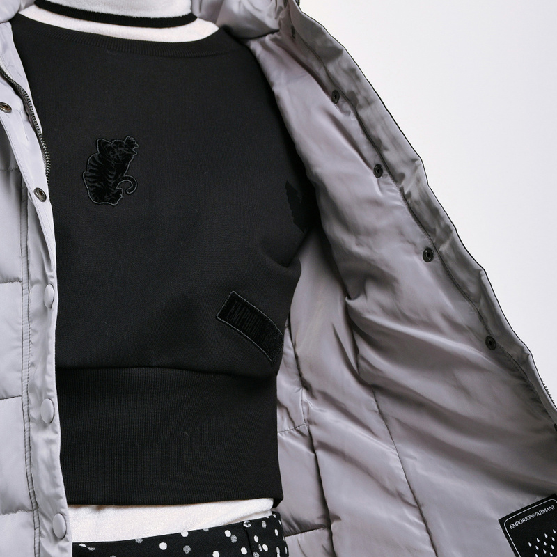 男装essentials棉服, Emporio Armani | EMPORIO ARMANI 女士灰色扣子细节连帽棉服 6Z2L67-2NAGZ-0601商品图片 独家减免邮费