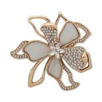 商品Anne Klein | Gold-Tone Crystal & Mother-of-Pearl Flower Pin,商家Macy's,价格¥216图片