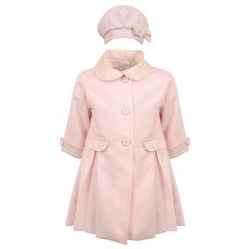 推荐Pink & White Houndstooth Check Detail Coat & Hat Set商品