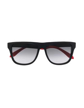 推荐AM0292S Black/Red Rubber and Acetate Square Frame Unisex Sunglasses商品