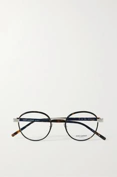 Yves Saint Laurent | 玳瑁纹板材银色金属圆框光学眼镜 