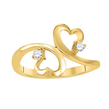商品Maulijewels | 0.10 Carat Diamond Two Stone Heart Shape Engagement Wedding Rings For Women In 10K Solid Yellow Gold,商家Jomashop,价格¥3236图片