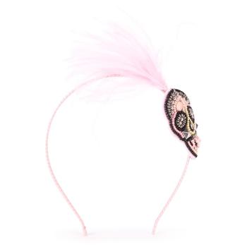 商品Voodoo skull motif headband with beads ostrich feathers and crystals in pink,商家BAMBINIFASHION,价格¥866图片