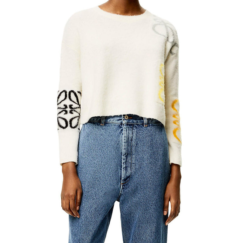 Loewe | 【预售3-7天】LOEWE/罗意威 22年秋冬新款 女士软白色拉绒羊毛提花LOGO圆领毛衣S359Y14KAN-1952商品图片,7.9折×额外9.5折, 包邮包税, 额外九五折