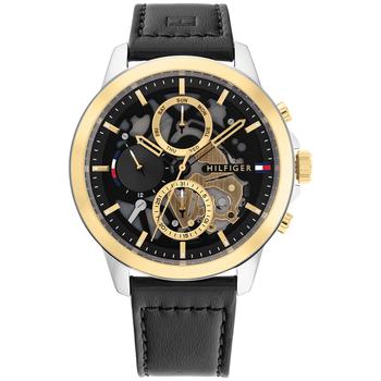 tommy hilfiger手表是什么牌子, Tommy Hilfiger | Men's Black Leather Strap Watch 44mm商品图片 8折×额外8.5折, 额外八五折