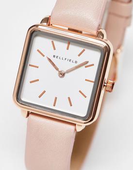 推荐Bellfield minimal strap watch with square dial in rose gold and cream商品
