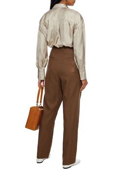 商品Brunello Cucinelli | Belted metallic wool-blend twill straight-leg pants,商家THE OUTNET US,价格¥1995图片