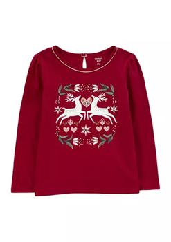 Carter's | Girls 4-6x Christmas Reindeer Jersey Graphic T-Shirt商品图片,4.5折