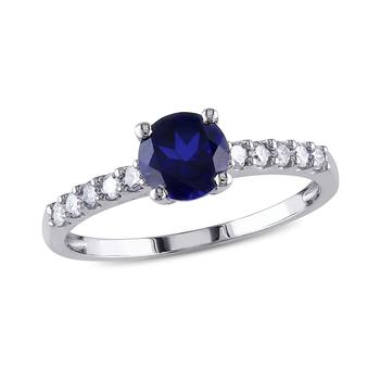 商品Amour | 1/4 CT  Diamond TW And 1 CT TGW Created Blue Sapphire Fashion Ring 10k White Gold GH I2;I3,商家Jomashop,价格¥2511图片