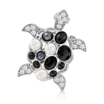 商品Ross-Simons 7mm Cultured Mabe Pearl, Black Onyx and Hematite Turtle Pin/Pendant in Sterling Silver图片