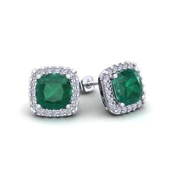 SSELECTS | 3 1/2 Carat Cushion Cut Emerald And Halo Diamond Stud Earrings In 14 Karat White Gold,商家Premium Outlets,价格¥6826