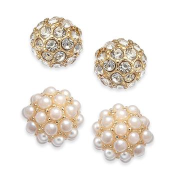 Charter Club | Gold-Tone 2-Pc. Set Pavé & Imitation Pearl Fireball Stud Earrings, Created for Macy's商品图片,3折