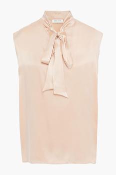 Sandro | Hash pussy-bow silk-satin blouse商品图片,3折
