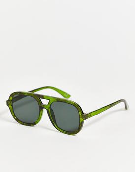 ASOS | ASOS DESIGN navigator sunglasses with smoke lens in dark green - DGREEN商品图片,4折×额外9.5折, 额外九五折