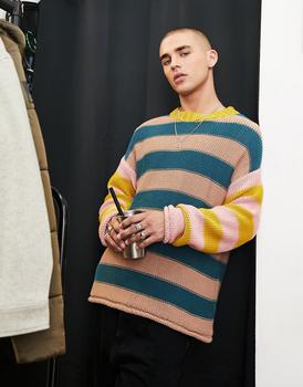 ASOS | ASOS DESIGN oversized knitted jumper in stripe商品图片,