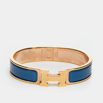 爱马仕手镯上海, [二手商品] Hermes | Hermès Clic H Blue Enamel Rose Gold Plated Narrow Bracelet商品图片 9.5折, 满1件减$100, 满减