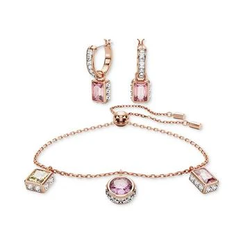 Swarovski | Rose Gold-Tone Mixed Crystal Charm Slider Bracelet & Hoop Earrings Set 