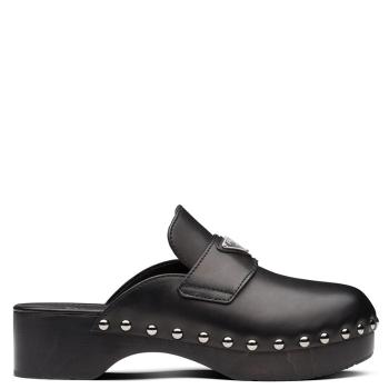 Prada | 【预售3-7天】PRADA/普拉达 21年秋冬 女士黑色铆钉装饰皮革木底鞋1Z794M_248_F0002_F_045商品图片,8折, 包邮包税