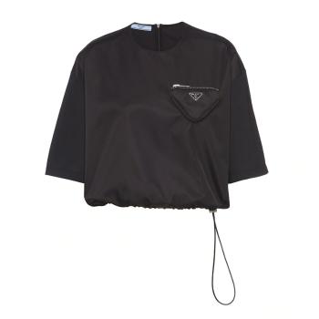Prada | 【预售3-7天】PRADA/普拉达 21年早秋 女士黑色短款现代街头风圆领针织 T 恤135696_1XBH_F0002_S_212商品图片,8折, 包邮包税