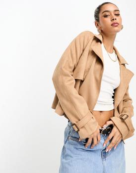 River Island | River Island crop suede trench in light brown商品图片,