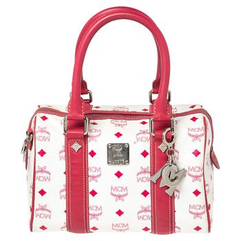 product MCM White/Pink Visetos Leather Boston Bag image