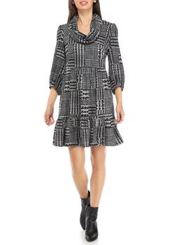 Sandra Darren, Sandra Darren | Women's 3/4 Blouson Sleeve Cowl Neck Houndstooth Dress商品图片 3折×额外8.5折, 额外八五折