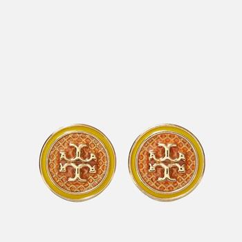 推荐Tory Burch Women's Kira Guilloche Circle-Stud Earring - Tory Gold/Burnt Orange/Goldfinch商品