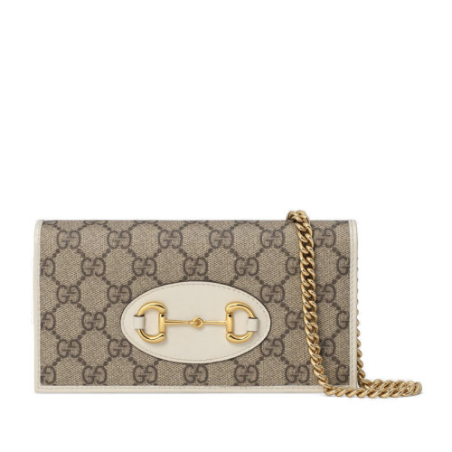 古驰链条包, Gucci |  GUCCI/古驰 1955系列 白色皮革拼接老花帆布经典马蹄扣翻盖链条钱包单肩包 62189292TCG9761商品图片 7.9折×额外9.5折, 包邮包税, 额外九五折