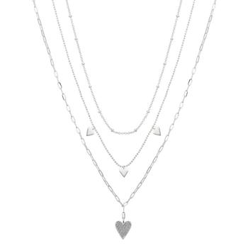 Unwritten | Fine Silver Plated Brass Crystal Heart Pendant on a Link Chain, Beaded Chain and Beaded Triple Heart Chain, 3 Piece Necklace Set商品图片,5折×额外8折, 独家减免邮费, 额外八折